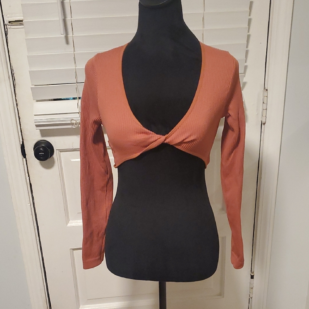 Terracotta Twist Front Ribbed Crop Top